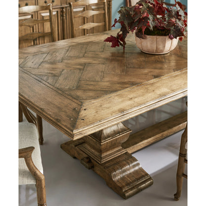 Casual Accents Medium Driftwood Parquet Top Dining Table by Jonathan Charles in medium brown driftwood. Made from acacia in a modern style.