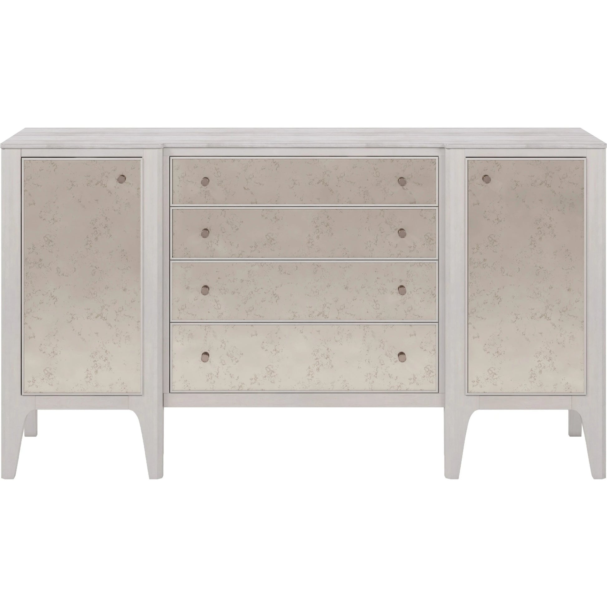 Mezzanine Buffet by A.R.T. Furniture in dove gray. Made from parawood, poplar solids, maple veneer, mirror, travertine in a modern style.