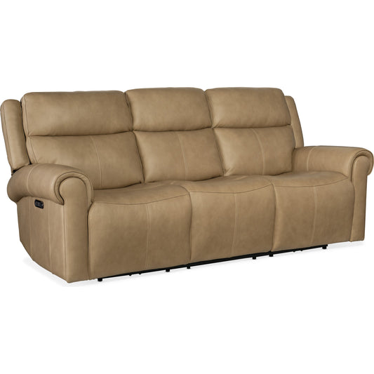 Oberon Zero Gravity Power Sofa by Hooker Furniture in caruso sand. Made from leather in a unique style.