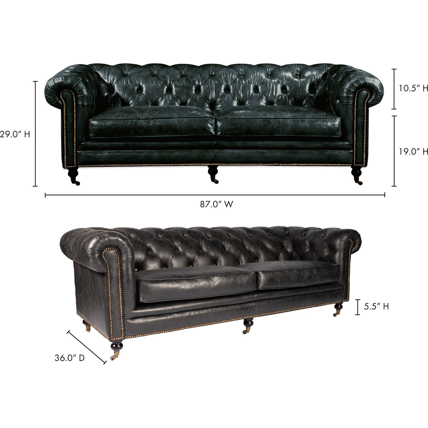 009 S-699856 | Additional Silo | Birmingham Sofa by Moe's Home Collection. Made from top grain leather, hardwood, plywood frame in a traditional style.