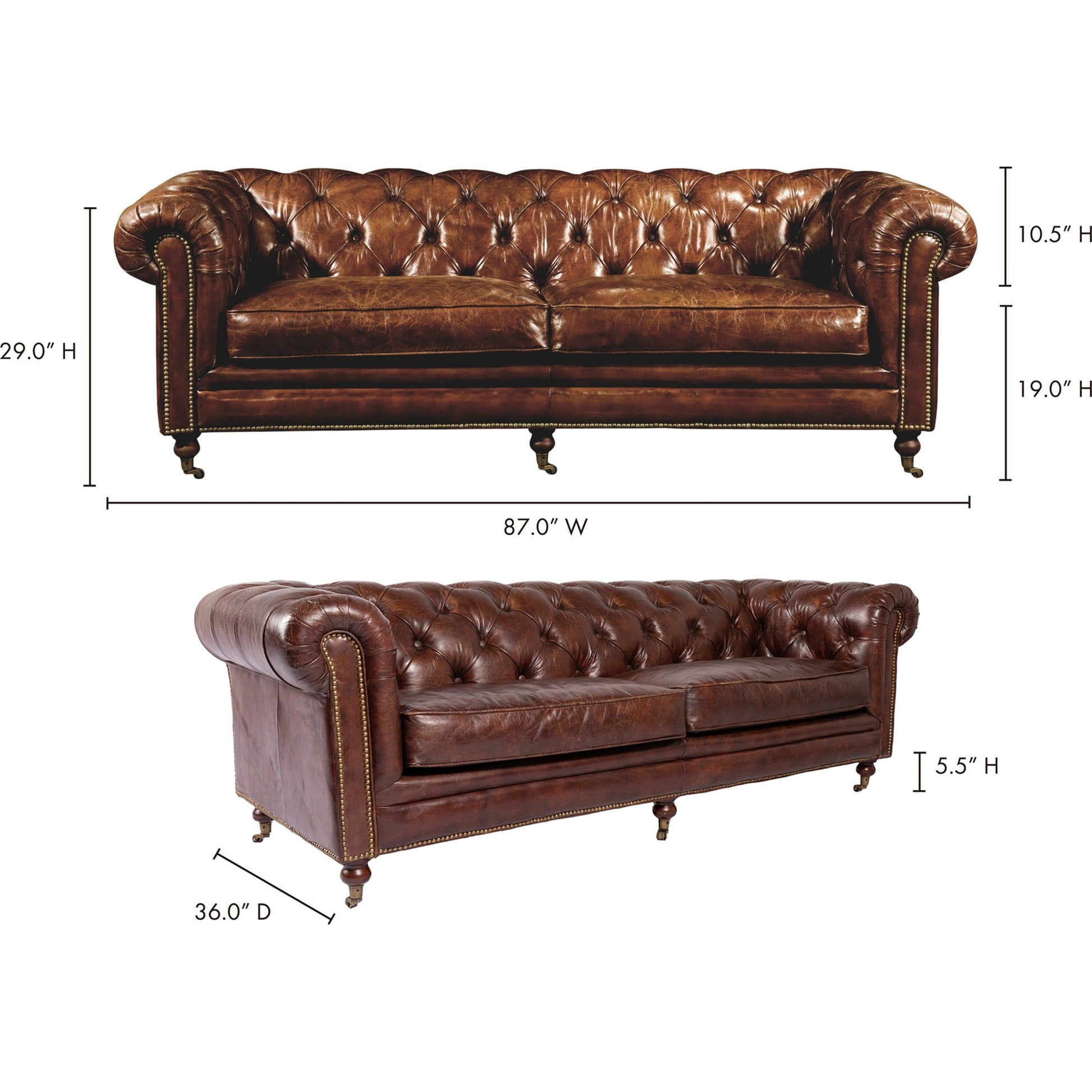 Birmingham Sofa by Moe's Home Collection. Made from top grain leather, hardwood, plywood frame in a traditional style.