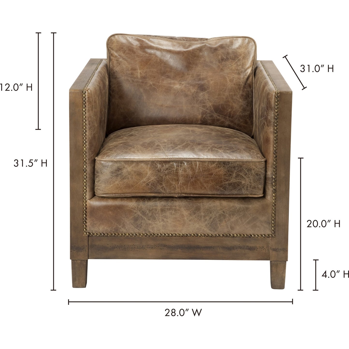 004 S-699871 | Additional Silo | Darlington Club Chair by Moe's Home Collection in light brown. Made from top grain leather, solid rubber wood frame in a traditional style.