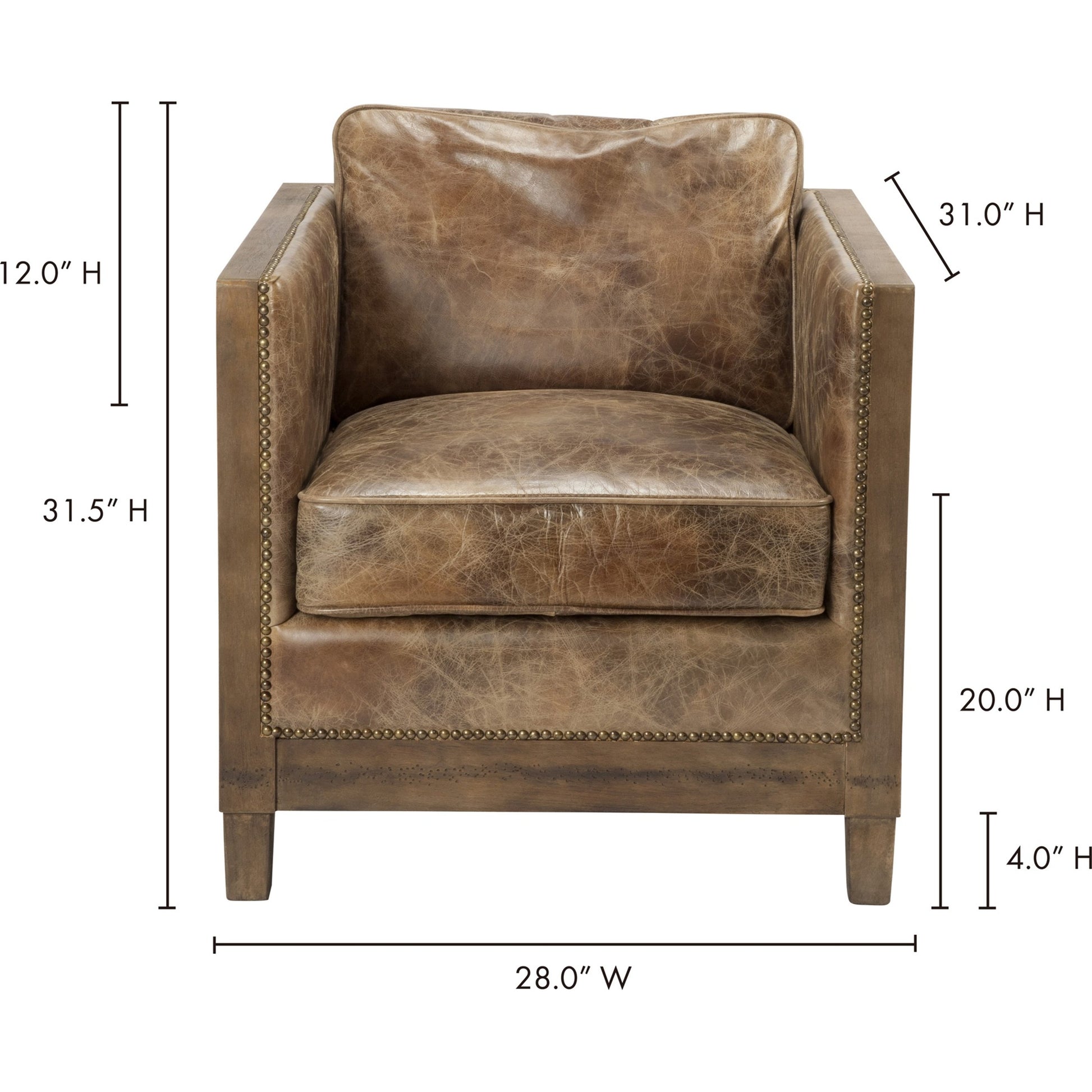 Darlington Club Chair by Moe's Home Collection in light brown. Made from top grain leather, solid rubber wood frame in a traditional style.