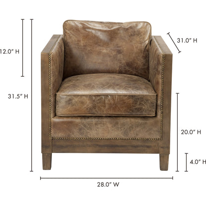 Darlington Club Chair by Moe's Home Collection in light brown. Made from top grain leather, solid rubber wood frame in a traditional style.