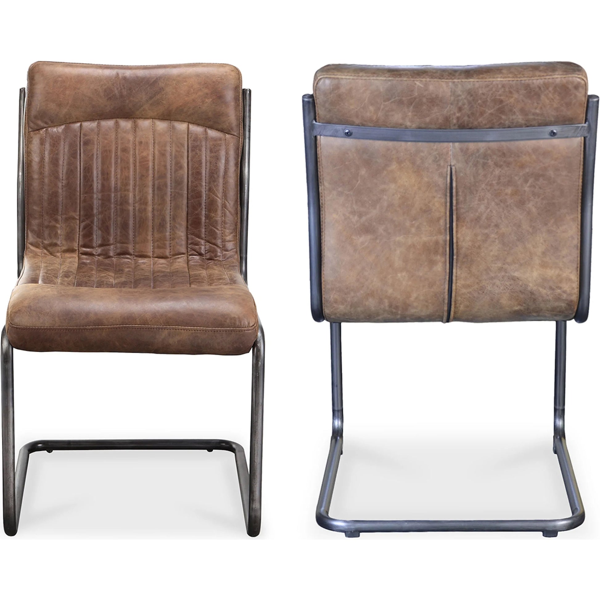 Ansel Dining Chair (Set of 2) by Moe's Home Collection in brown. Made from top grain leather, hardwood, plywood frame, fireproof foam in a modern style.