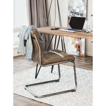 Ansel Dining Chair (Set of 2) by Moe's Home Collection in brown. Made from top grain leather, hardwood, plywood frame, fireproof foam in a modern style.