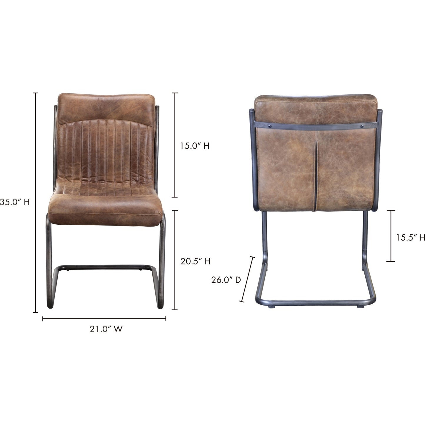 013 S-699879 | Additional Silo | Ansel Dining Chair (Set of 2) by Moe's Home Collection in brown. Made from top grain leather, hardwood, plywood frame, fireproof foam in a modern style.