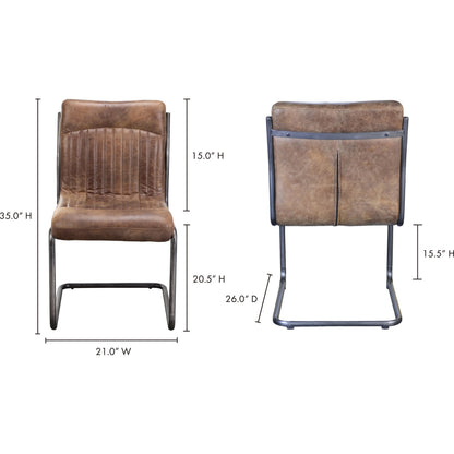 Ansel Dining Chair (Set of 2) by Moe's Home Collection in brown. Made from top grain leather, hardwood, plywood frame, fireproof foam in a modern style.