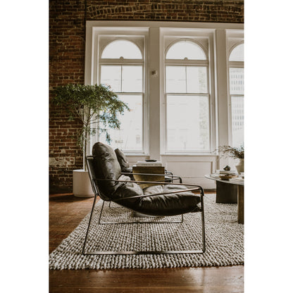 Connor Club Chair Open Road Leather by Moe's Home Collection. Made from upholstery: top-grain leather, iron frame, bonded leather cushion support, foam, feather fill in a modern style.