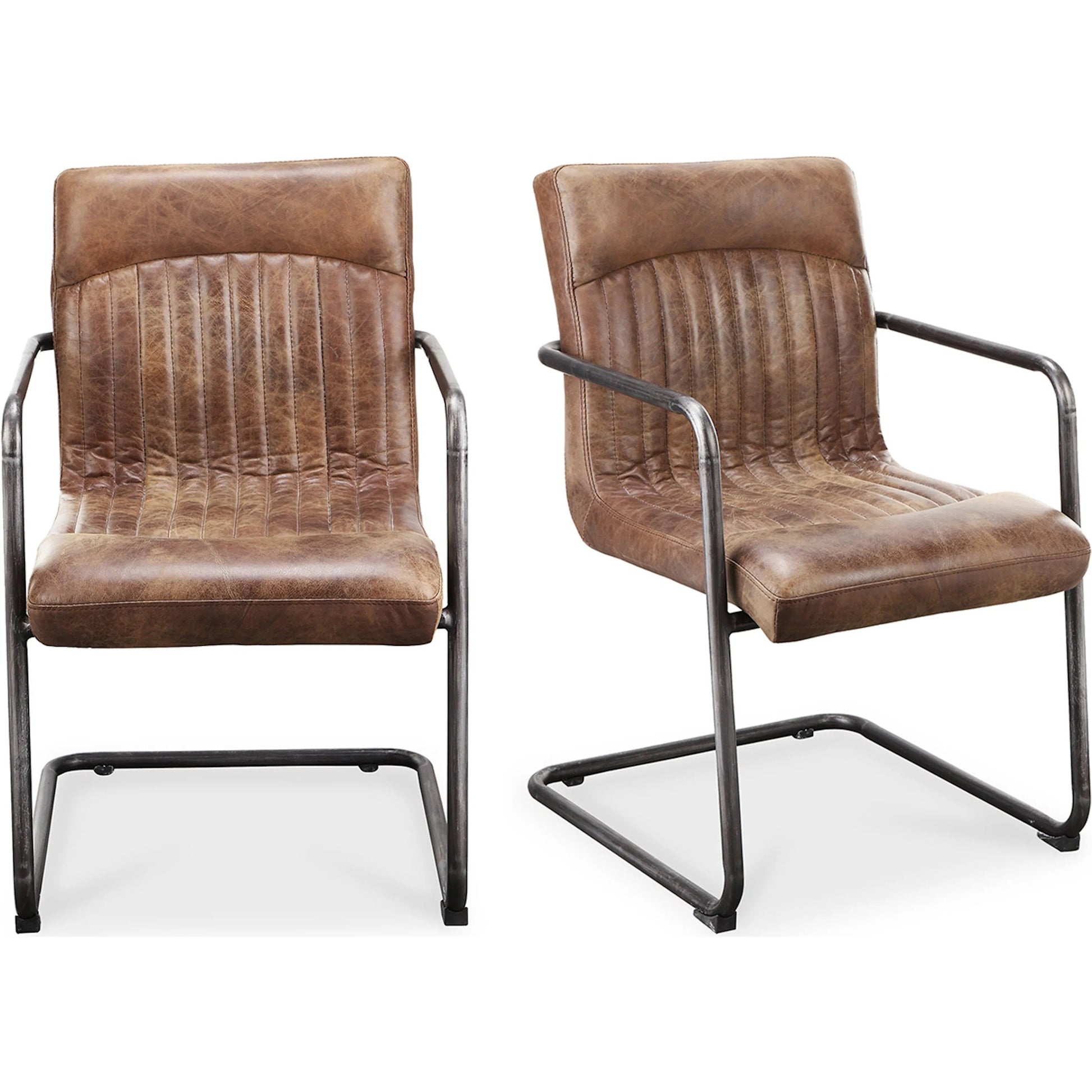 Ansel Arm Chair (Set of 2) by Moe's Home Collection in light brown. Made from full leather, iron frame, fireproof foam in a modern style.