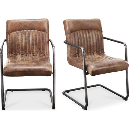 Ansel Arm Chair (Set of 2) by Moe's Home Collection in light brown. Made from full leather, iron frame, fireproof foam in a modern style.