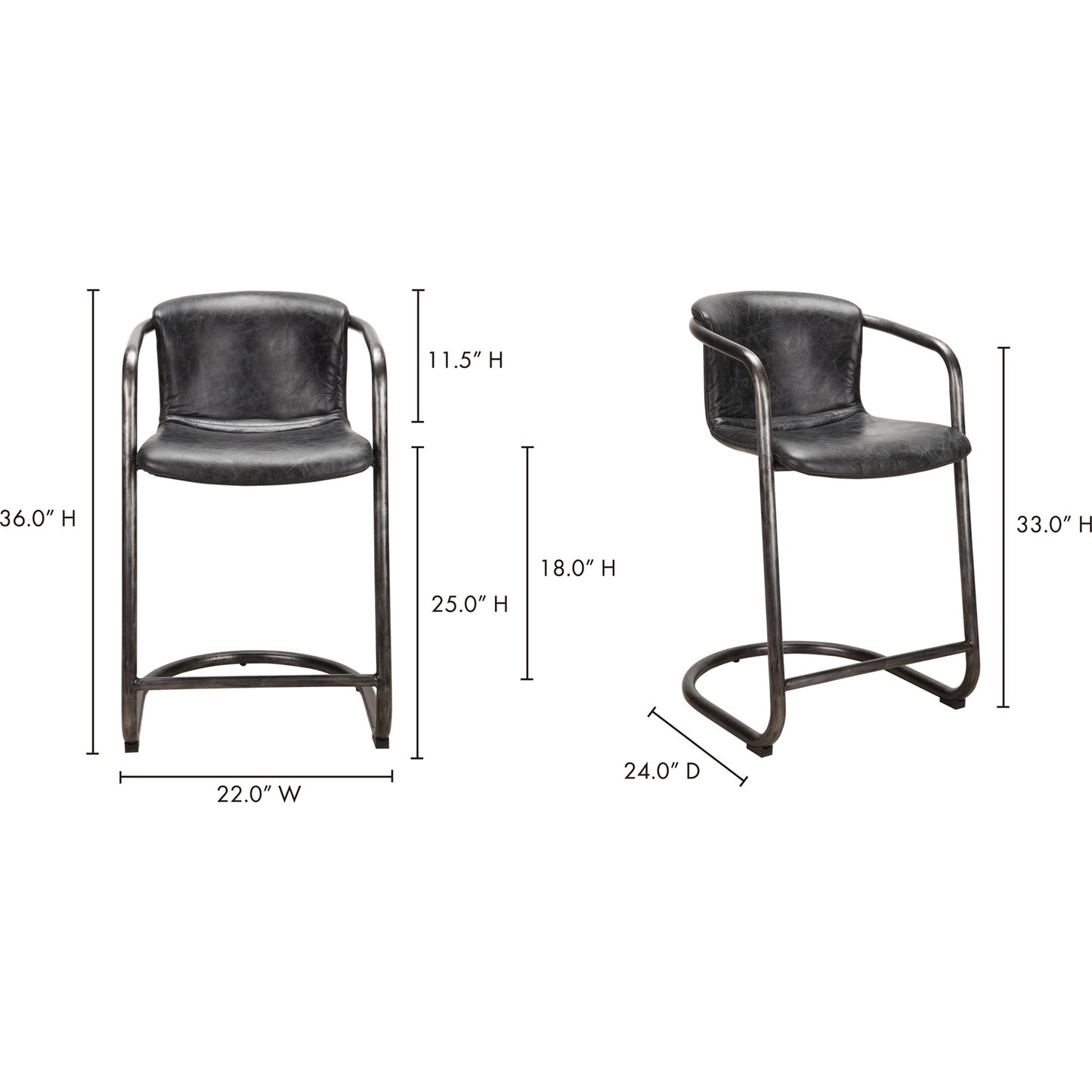 013 S-699900 | Additional Silo | Freeman Counter Stool (Set of 2) by Moe's Home Collection. Made from top grain leather, iron frame in a modern style.