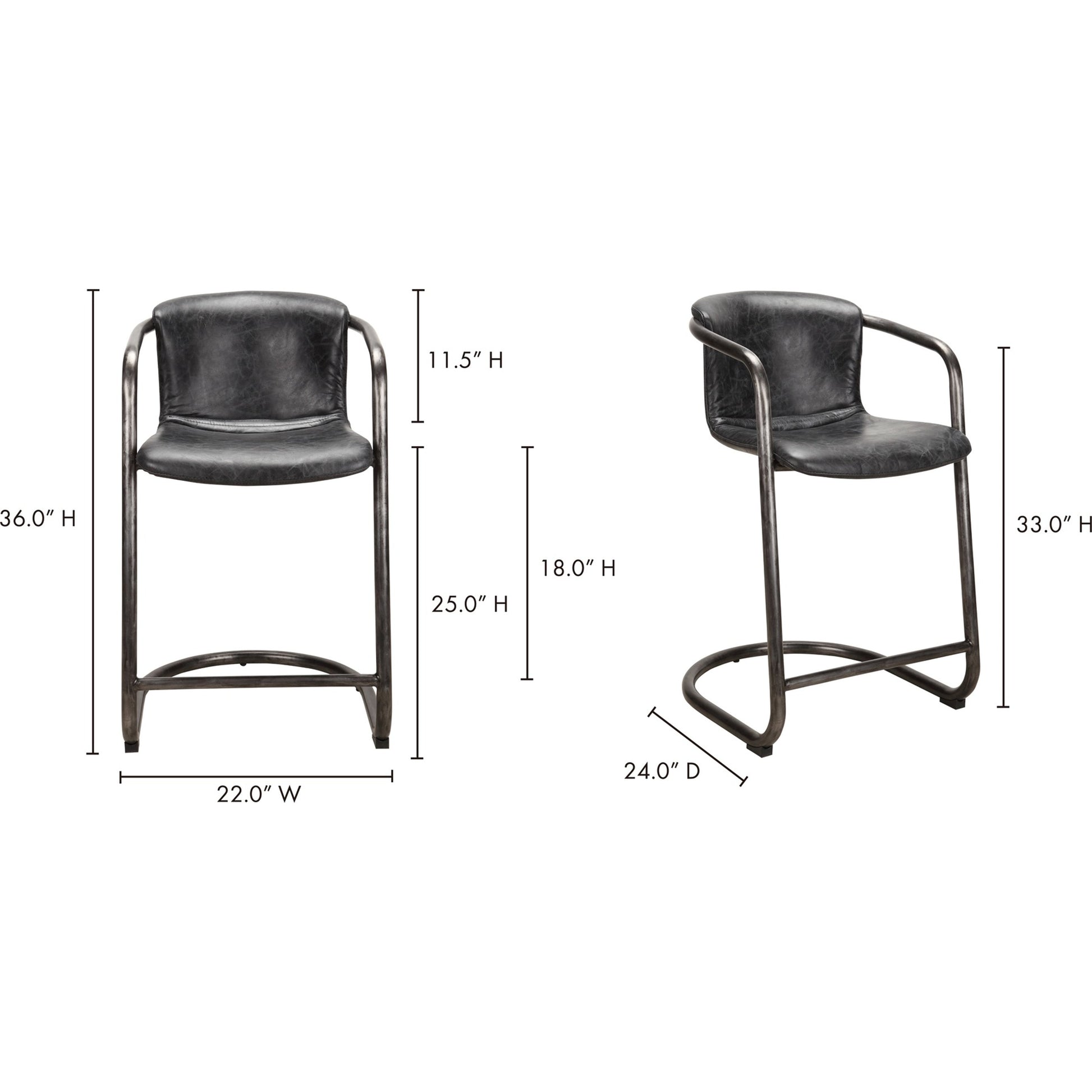 Freeman Counter Stool (Set of 2) by Moe's Home Collection. Made from top grain leather, iron frame in a modern style.