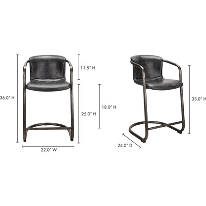 Freeman Counter Stool (Set of 2) by Moe's Home Collection. Made from top grain leather, iron frame in a modern style.
