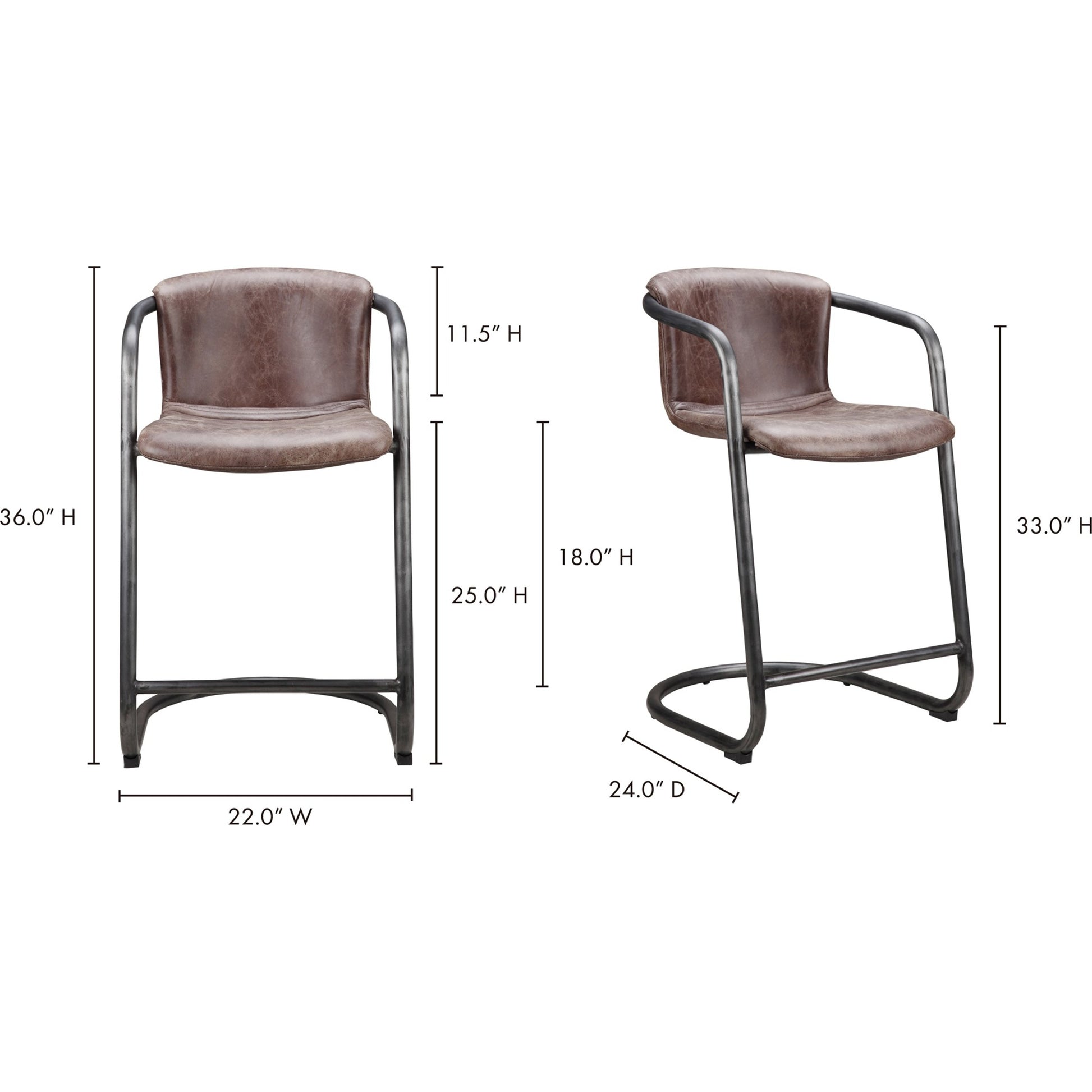 Freeman Counter Stool (Set of 2) by Moe's Home Collection. Made from top grain leather, iron frame in a modern style.
