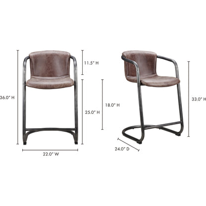 Freeman Counter Stool (Set of 2) by Moe's Home Collection. Made from top grain leather, iron frame in a modern style.