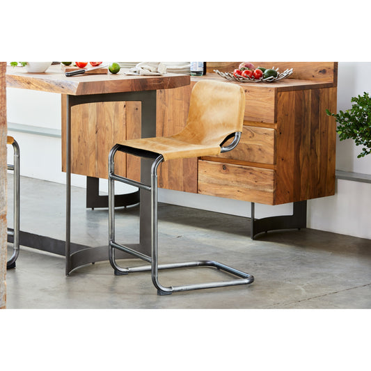 Baker Counter Stool Tan (Set of 2) by Moe's Home Collection in tan. Made from top grain leather, iron in a modern style.