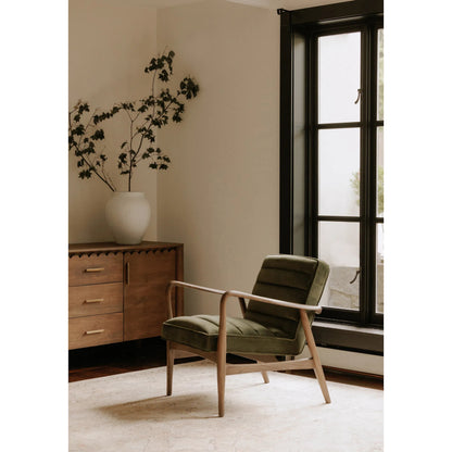 Anderson Armchair by Moe's Home Collection in dark ivy velvet. Made from upholstery: 100% polyester fiber, ash wood frame, plywood, foam cushioning in a traditional style.