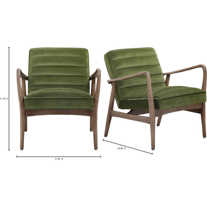 Anderson Armchair by Moe's Home Collection in dark ivy velvet. Made from upholstery: 100% polyester fiber, ash wood frame, plywood, foam cushioning in a traditional style.