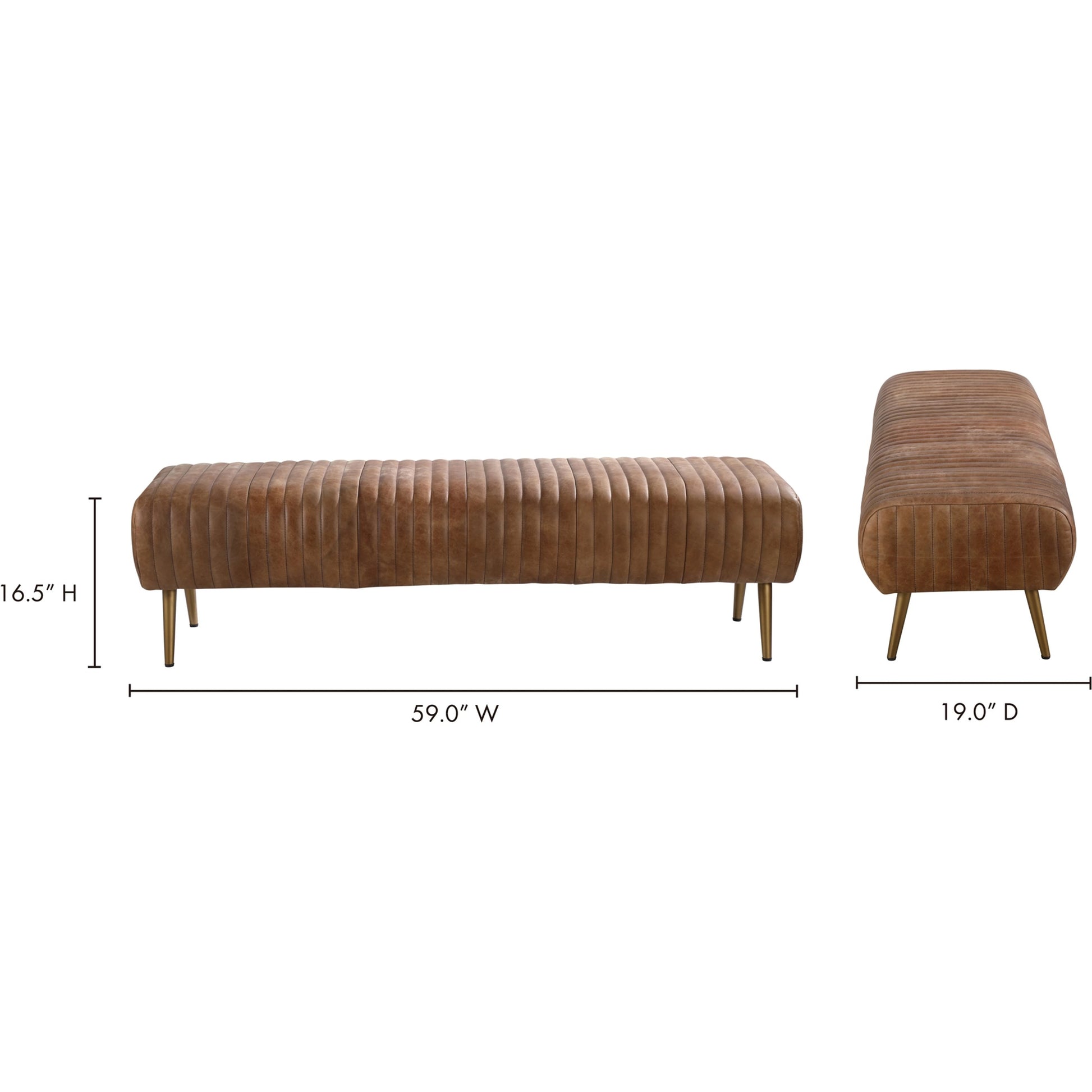 Endora Bench by Moe's Home Collection. Made from top grain leather, iron legs, foam, plywood in a modern style.