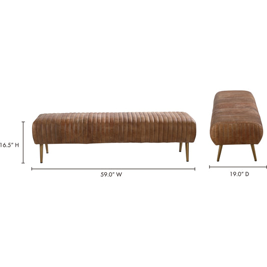 Endora Bench by Moe's Home Collection. Made from top grain leather, iron legs, foam, plywood in a modern style.