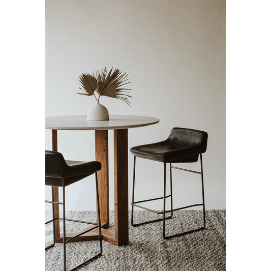Starlet Counter Stool Onyx Leather by Moe's Home Collection in black. Made from top grain leather, iron, foam, bentwood in a transitional style.