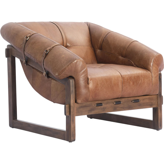 Bellos Accent Chair by Moe's Home Collection in brown. Made from upholstery: top grain leather, solid rubberwood frame, foam in a unique style.