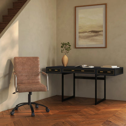 Roy Office Chair by Moe's Home Collection in na. Made from top grain leather, iron base, foam, plywood in a traditional style.