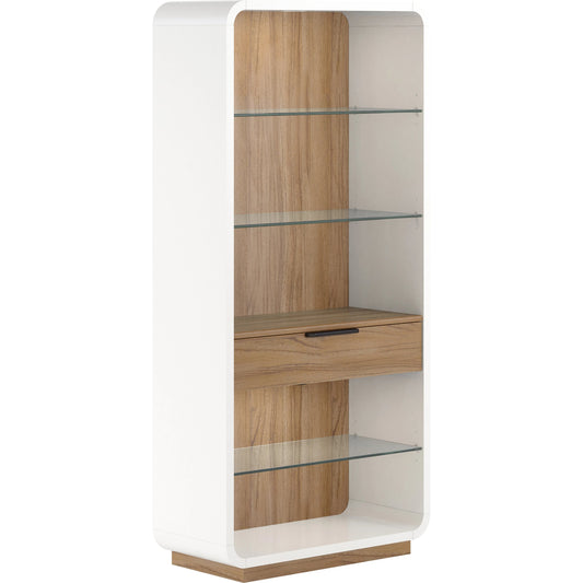 Portico Etagere by A.R.T. Furniture in sienna, white plaster. Made from parawood solids, mindi veneers, resin, glass in a modern style.