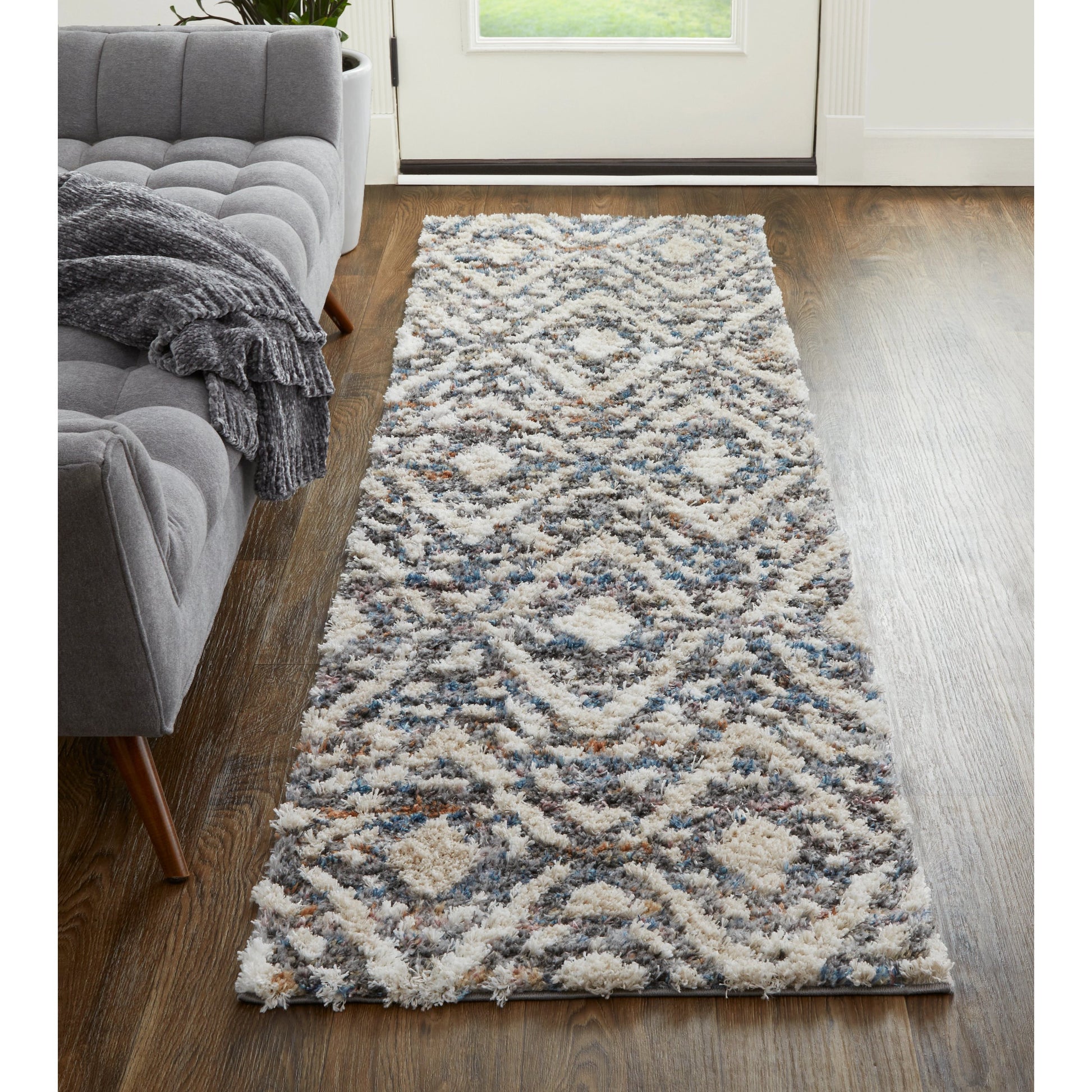 Mynka Transitional Diamond Rug - 39IAF by Feizy in ivory, gray, taupe. Made from polyester in a unique style.
