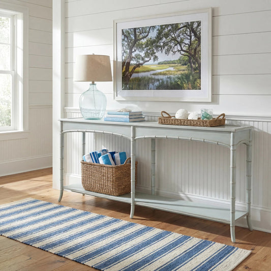 Charleston 80" Console Table by Hooker Furniture in haint blue. Made from maple veneers, resin in a traditional style.