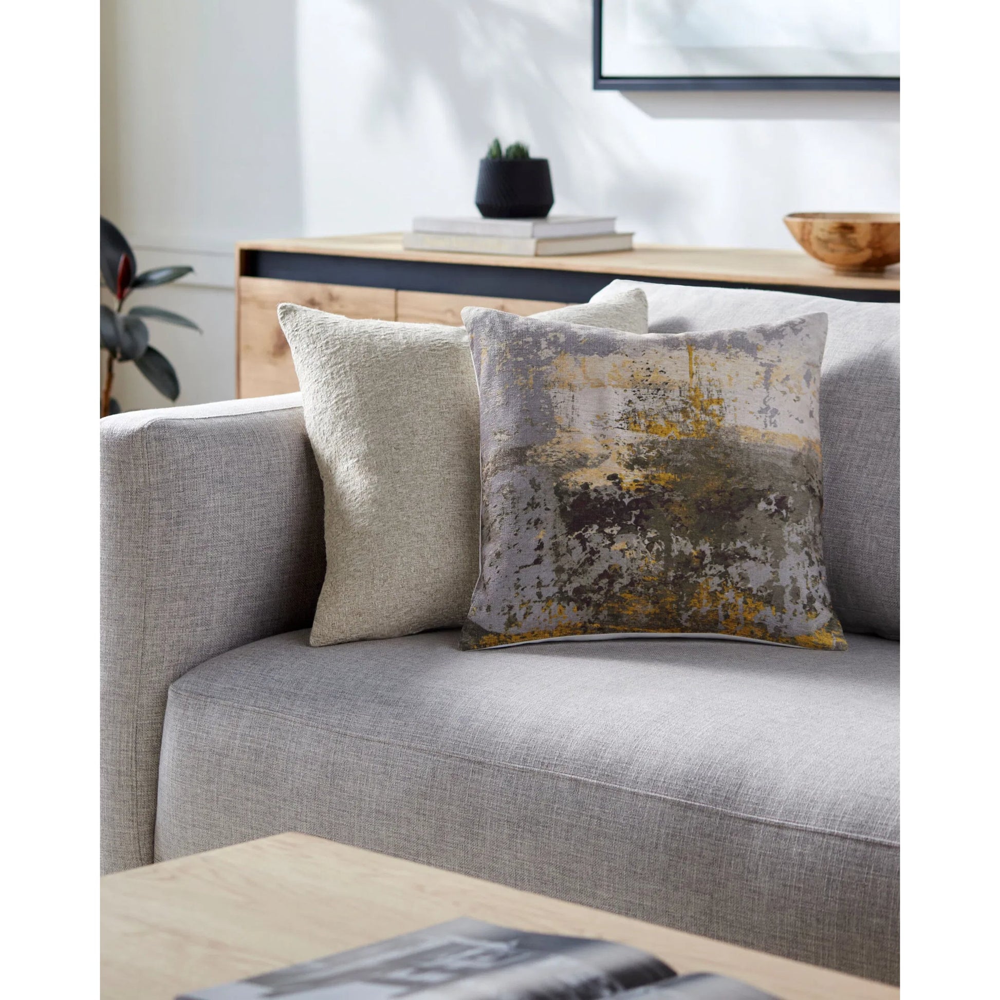 Peniko Pillow - 23660 by Livabliss in ivory, mustard. Made from 100% cotton in a modern style.