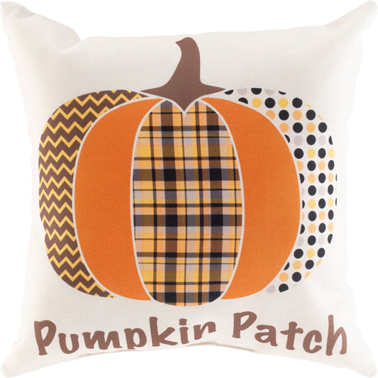 Pumpkin Patch Pillow - 12123 by Livabliss in brown, taupe, burnt orange, black, ivory, saffron. Made from front: 100% polyester, back: 100% polyester, fill: polyester, polyfill in a modern style.