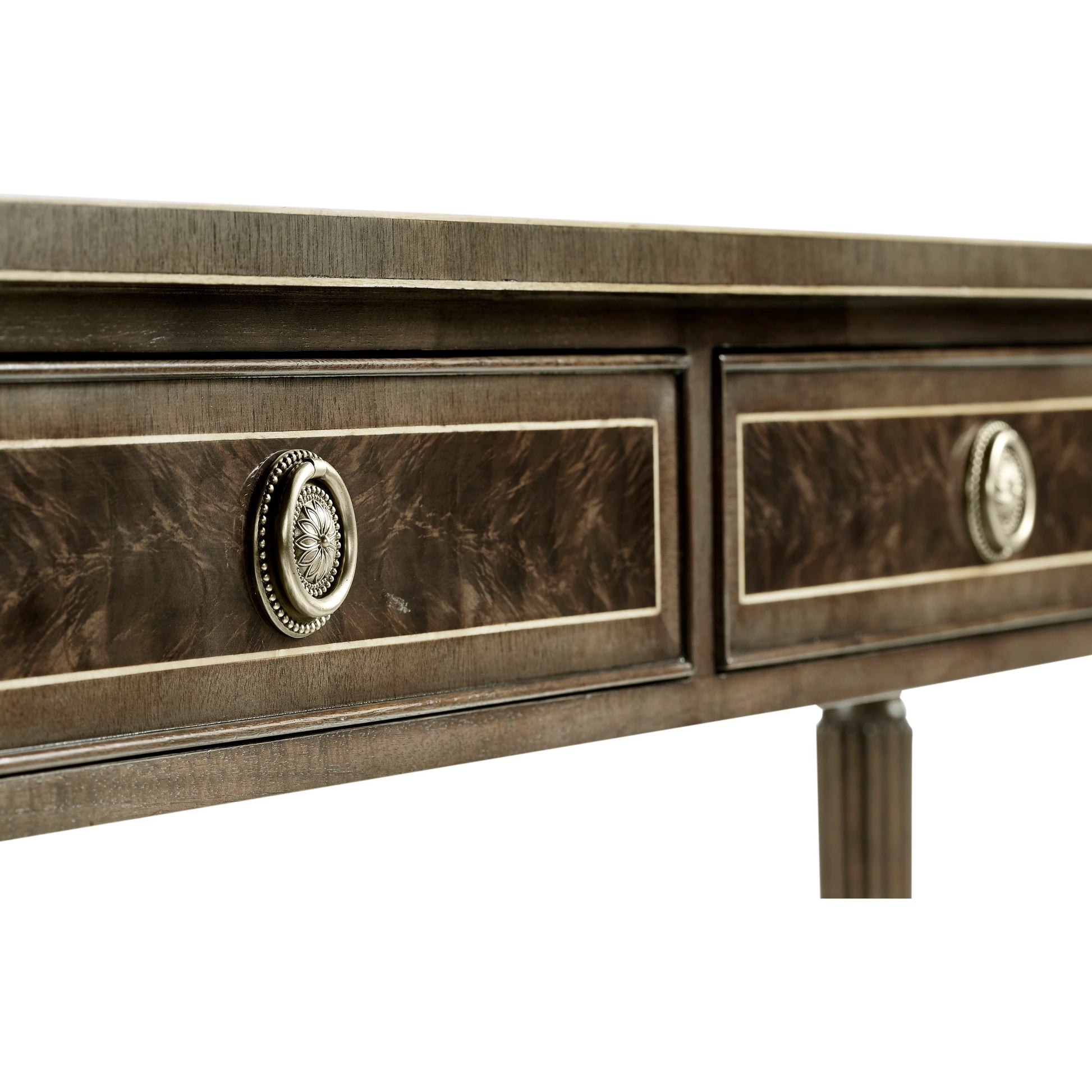 Buckingham Classic Regency Style Bleached Mahogany Console Table by Jonathan Charles in brown and bleached mahogany. Made from acacia in a traditional style.