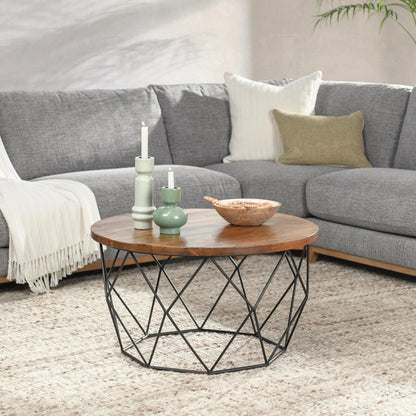 Chester Coffee Table by Kosas Home in chestnut brown top, black finish base. Made from mango wood top, iron base in a modern style.