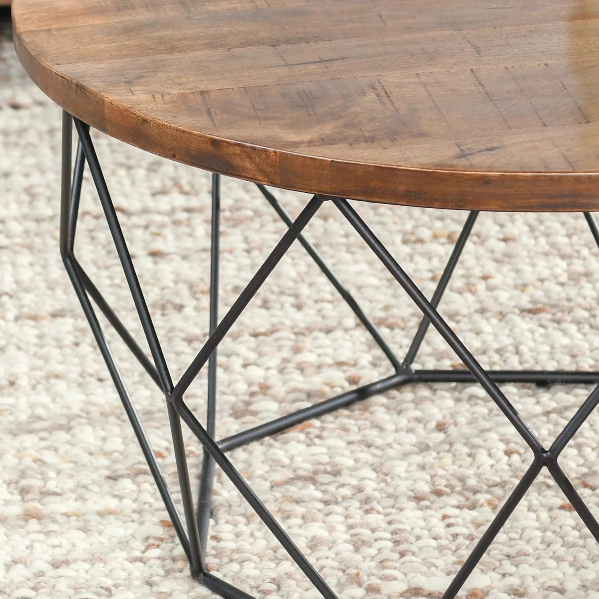 Chester Coffee Table by Kosas Home in chestnut brown top, black finish base. Made from mango wood top, iron base in a modern style.