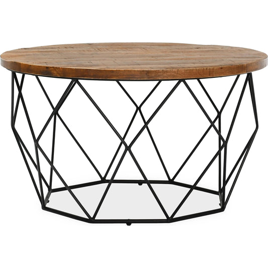 Chester Coffee Table by Kosas Home in chestnut brown top, black finish base. Made from mango wood top, iron base in a modern style.