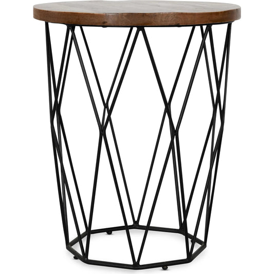 Chester End Table by Kosas Home in chestnut brown top, black finish base. Made from mango wood top, iron base in a modern style.
