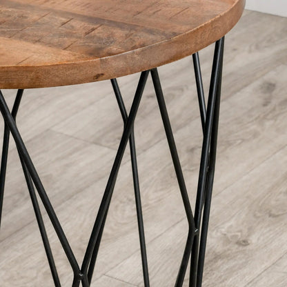 Chester End Table by Kosas Home in chestnut brown top, black finish base. Made from mango wood top, iron base in a modern style.