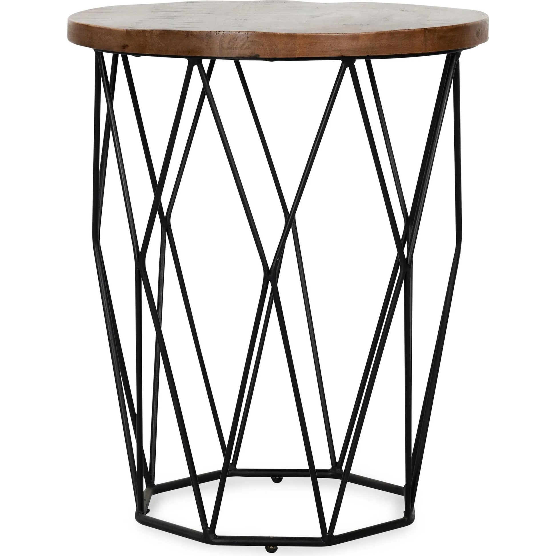 Chester End Table by Kosas Home in chestnut brown top, black finish base. Made from mango wood top, iron base in a modern style.