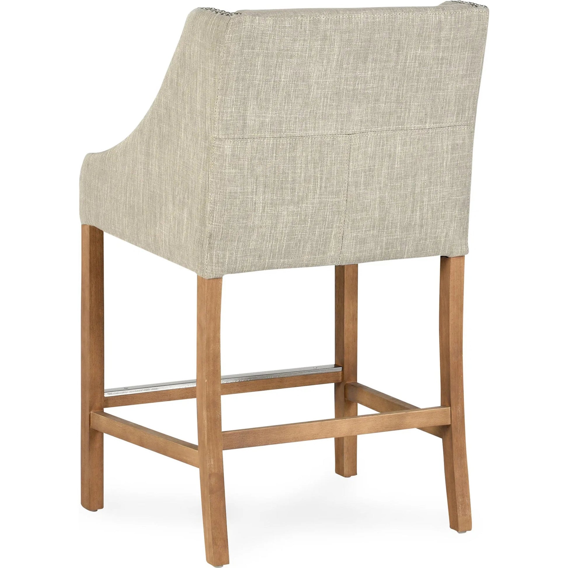 Castaic Counter Stool by Kosas Home in french beige, honey brown. Made from blended upholstery (28% linen, 18% polyester, 54% velvet, rubber wood legs in a modern style.