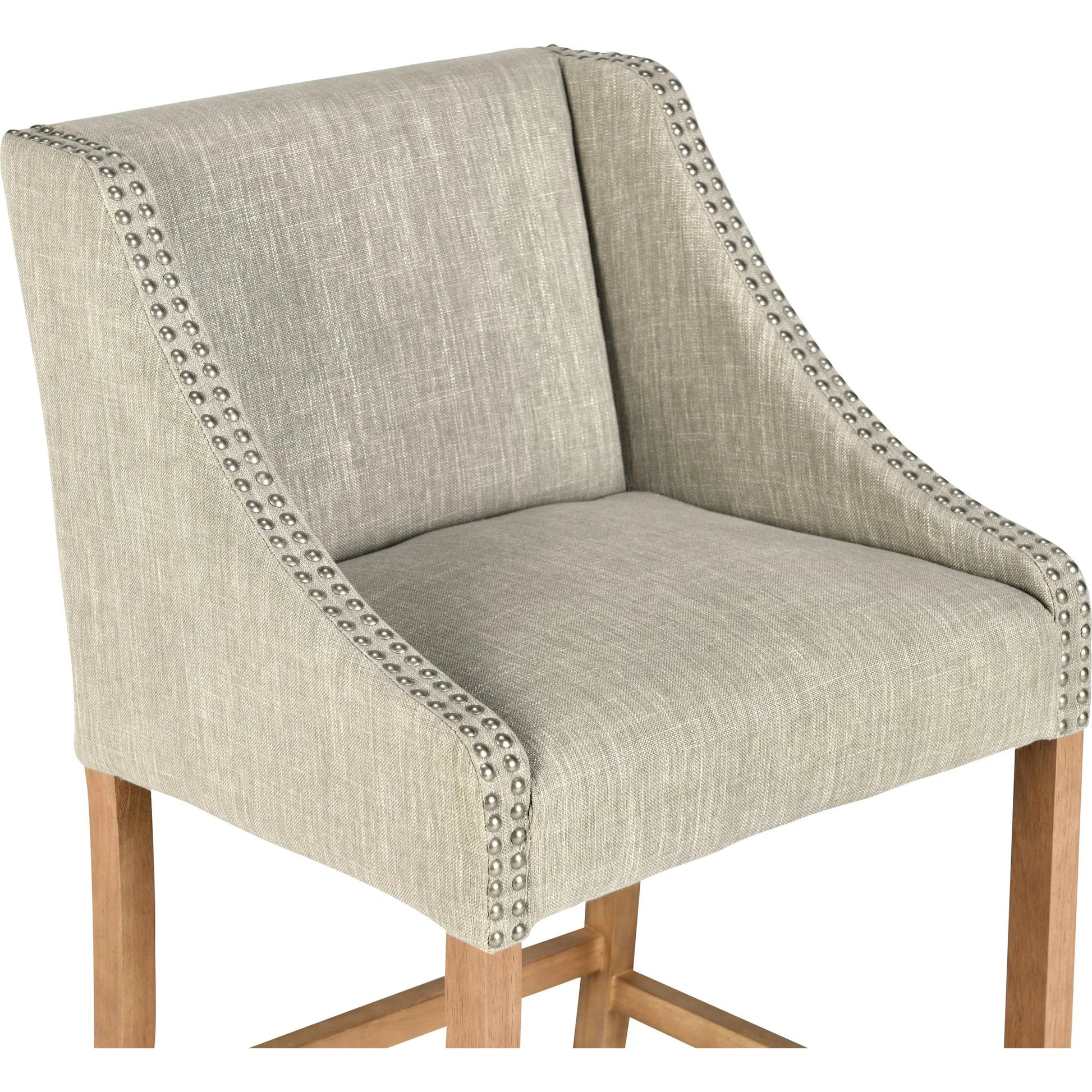 Castaic Counter Stool by Kosas Home in french beige, honey brown. Made from blended upholstery (28% linen, 18% polyester, 54% velvet, rubber wood legs in a modern style.