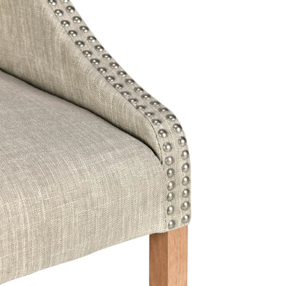 Castaic Counter Stool by Kosas Home in french beige, honey brown. Made from blended upholstery (28% linen, 18% polyester, 54% velvet, rubber wood legs in a modern style.