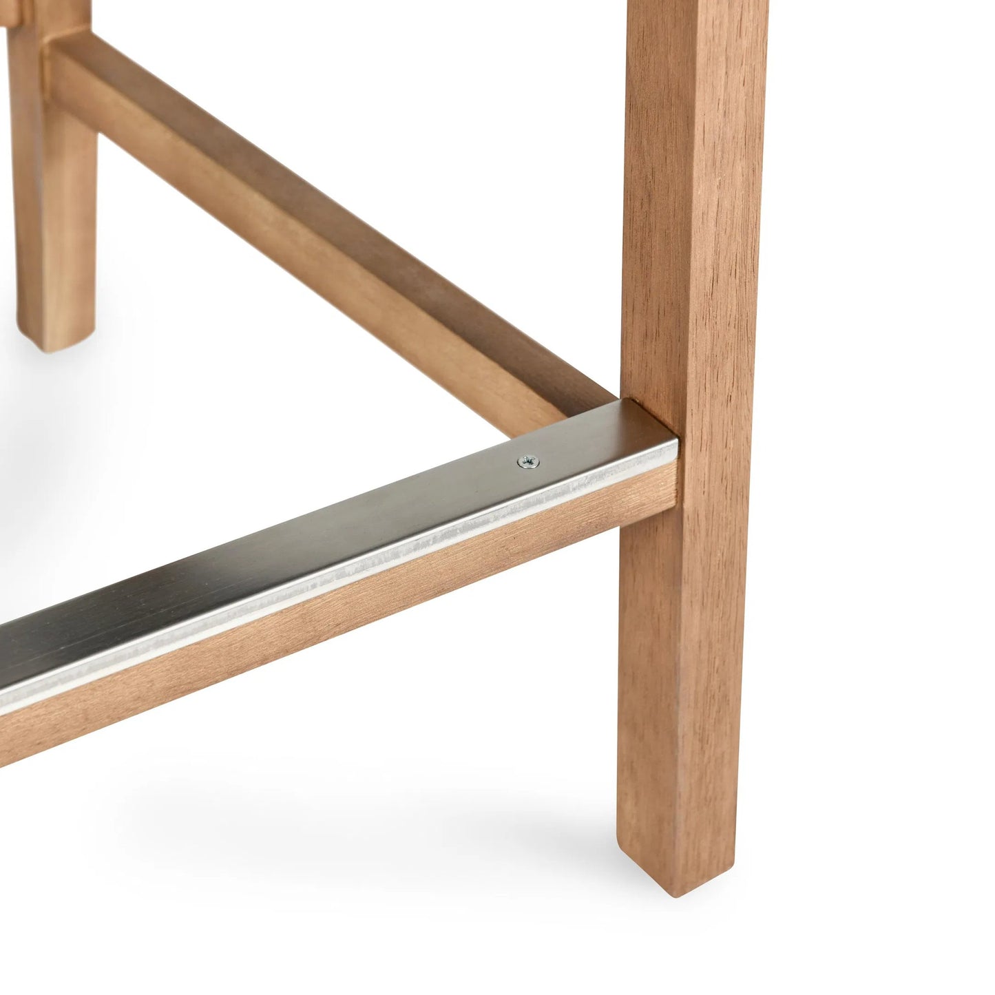 007 SR-897676 | Closeup | Castaic Counter Stool by Kosas Home in french beige, honey brown. Made from blended upholstery (28% linen, 18% polyester, 54% velvet, rubber wood legs in a modern style.