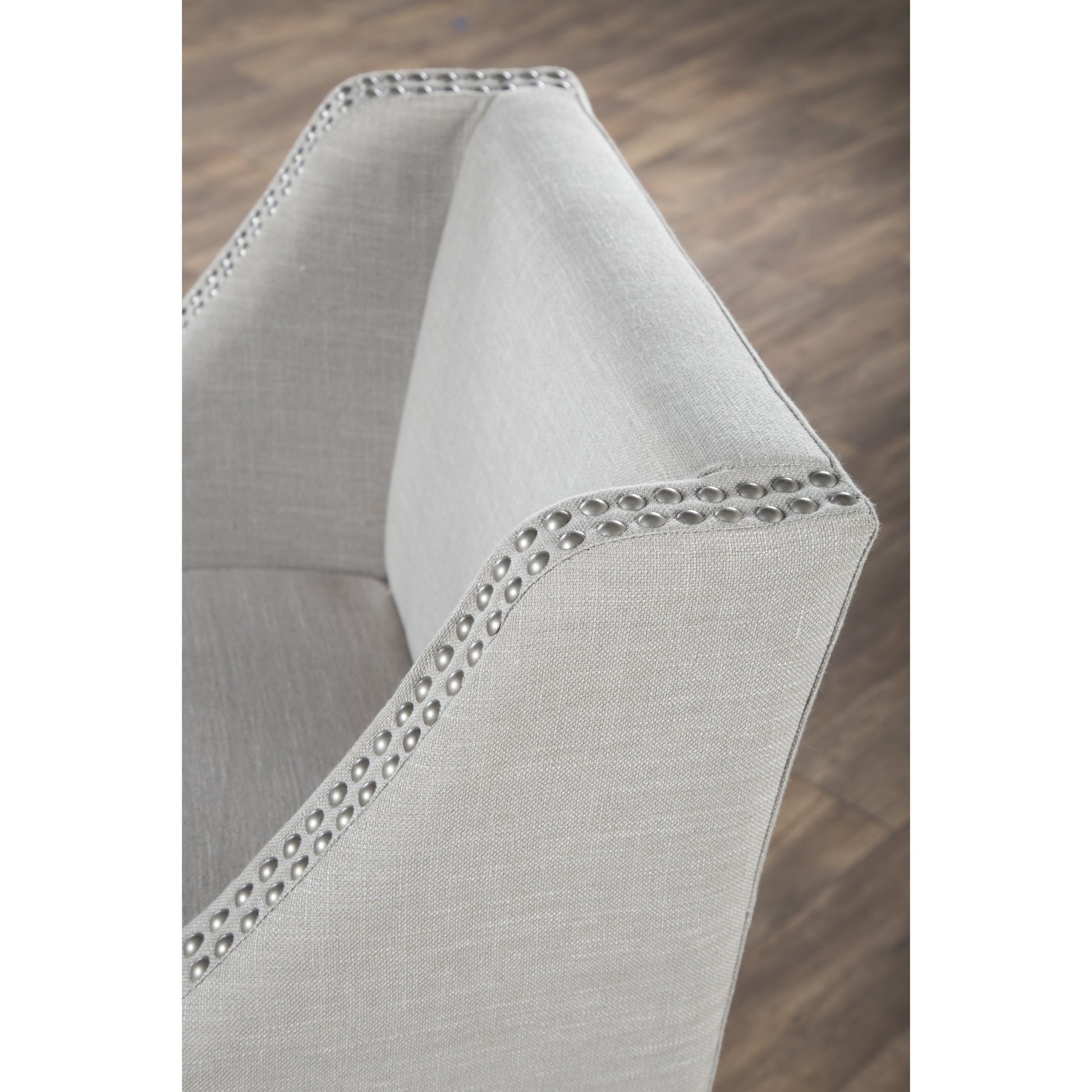 Castaic Counter Stool by Kosas Home in french beige, honey brown. Made from blended upholstery (28% linen, 18% polyester, 54% velvet, rubber wood legs in a modern style.