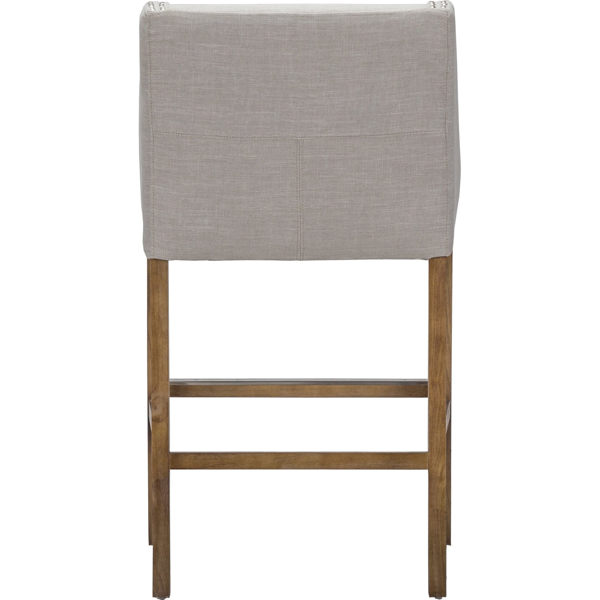 Castaic Counter Stool by Kosas Home in french beige, honey brown. Made from blended upholstery (28% linen, 18% polyester, 54% velvet, rubber wood legs in a modern style.