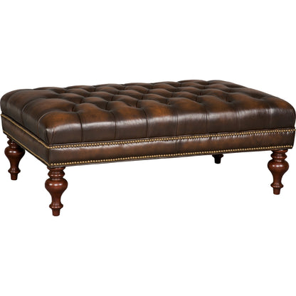 Kingley Cocktail Ottoman by Hooker Furniture in sarzana fortress. Made from leather in a traditional style.