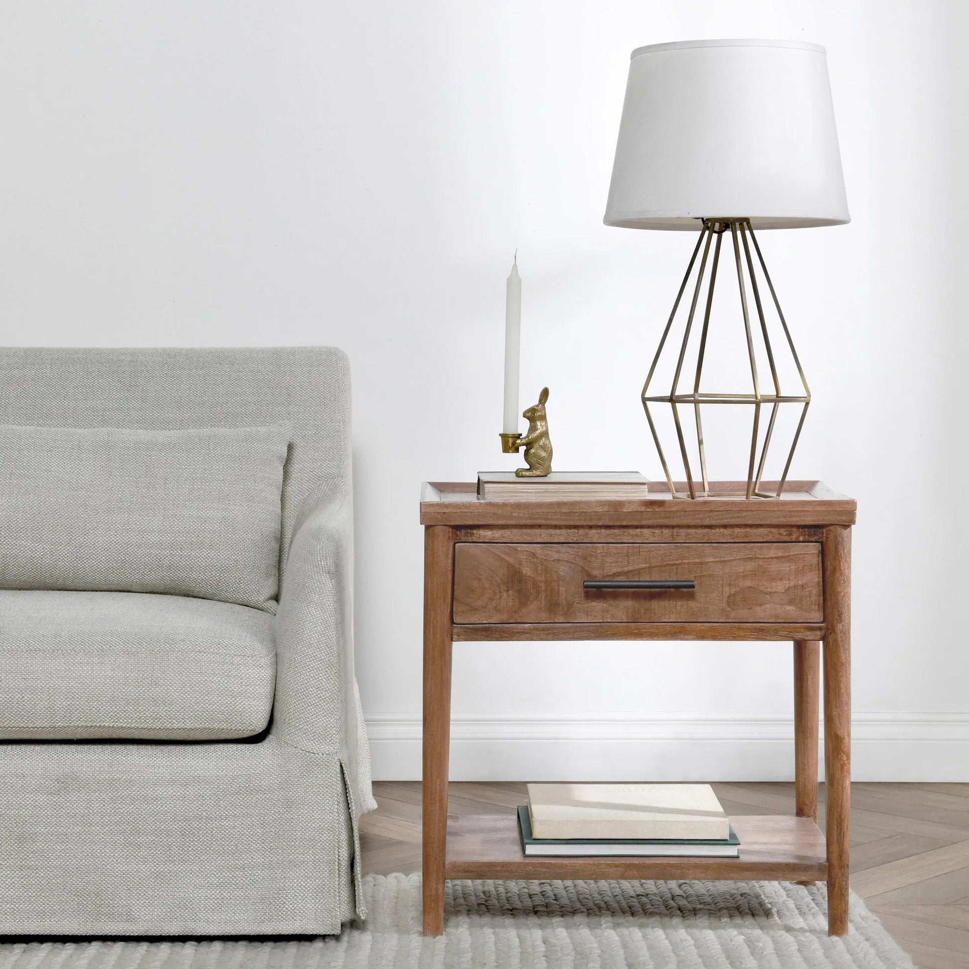 Ciaria 1 Drawer End Table by Kosas Home in medium brown. Made from mango wood in a modern style.