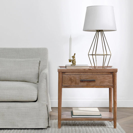 Ciaria 1 Drawer End Table by Kosas Home in medium brown. Made from mango wood in a modern style.