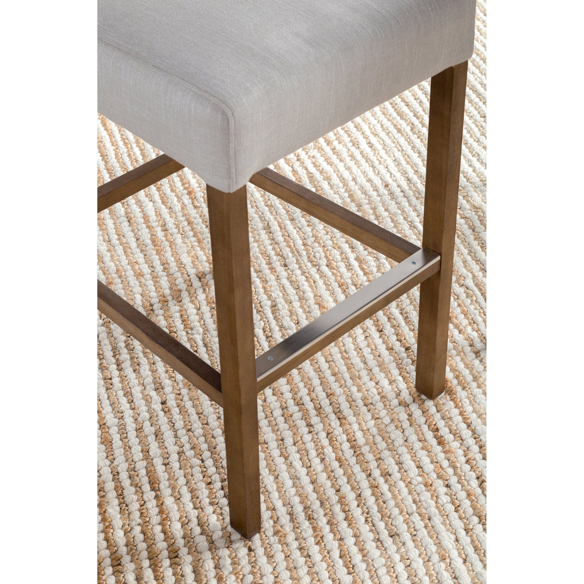 Karla Tufted Barstool by Kosas Home in gray. Made from blended upholstery (57% polyester 25% viscose 18% linen), rubber wood legs in a transitional style.